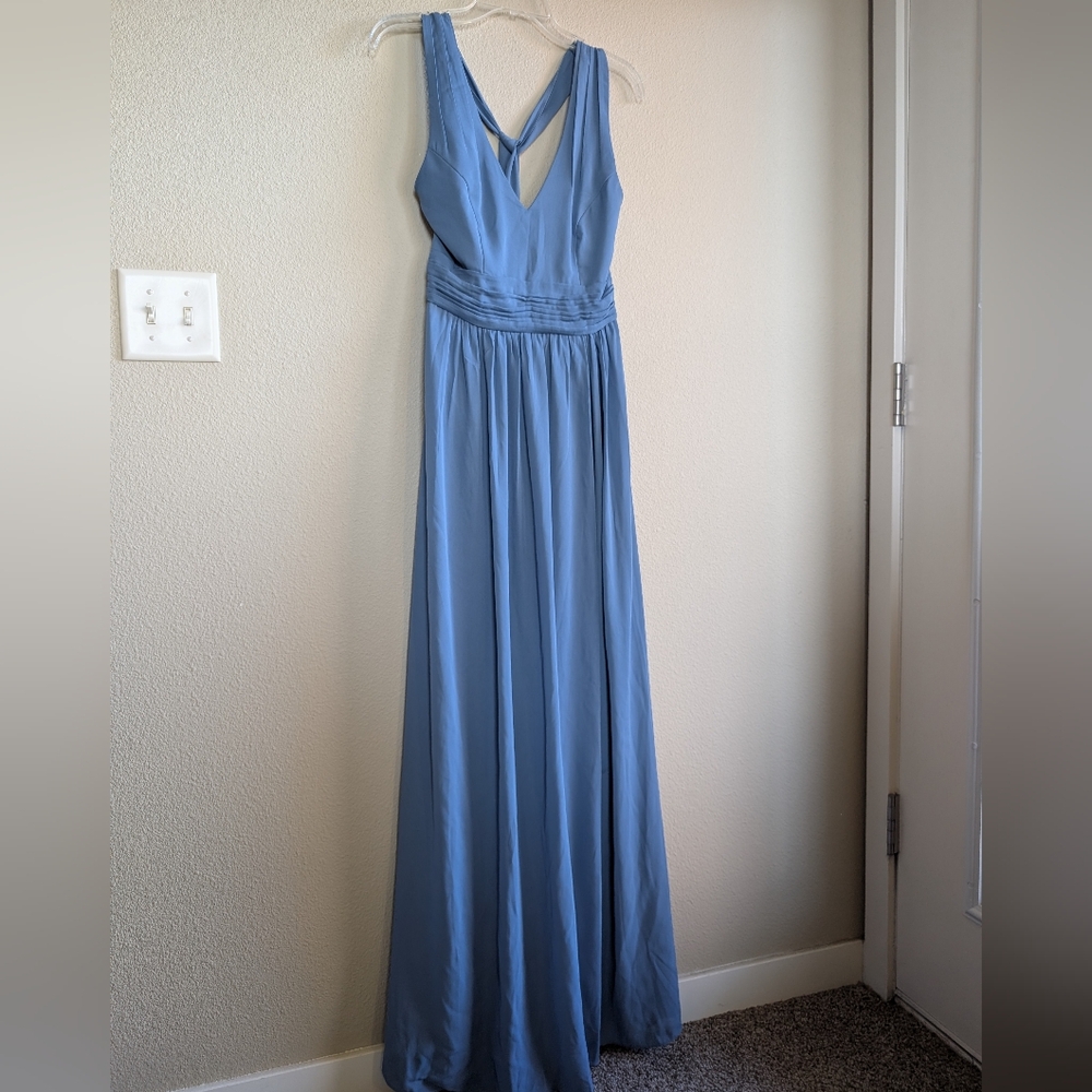 David's Bridal Size 4 Fully Lined Elegant Steel Blue Sleeveless Maxi Dress